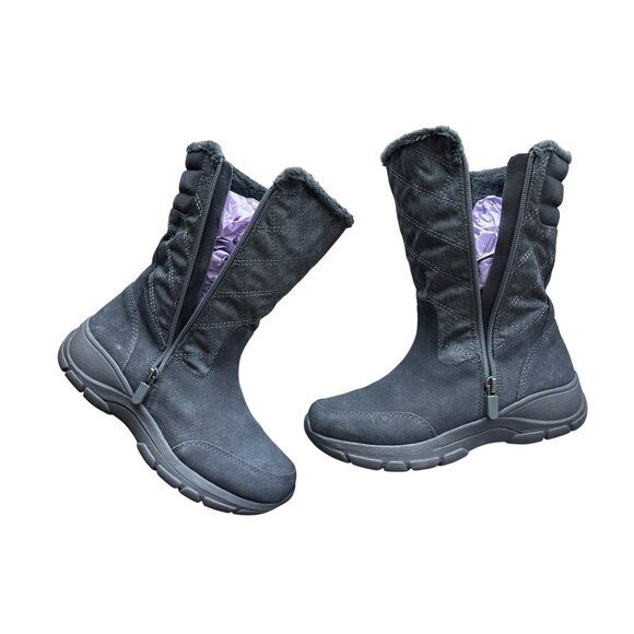 Lands End Gray Winter Boots Quilted Insulated Fur-Lined Snow Mid Calf Size 7.5 - Picture 3 of 8